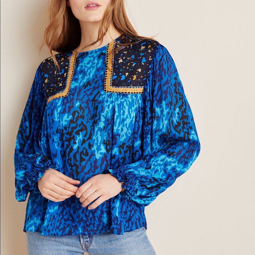Anthropology BI-nk Miranda peasant blouse women’s size medium viscose